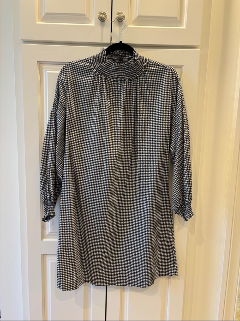 Zara Black and White Gingham High-Neck Dress
